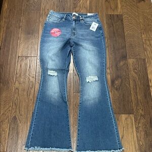 NWT YMI Blue Distressed Flare Jeans